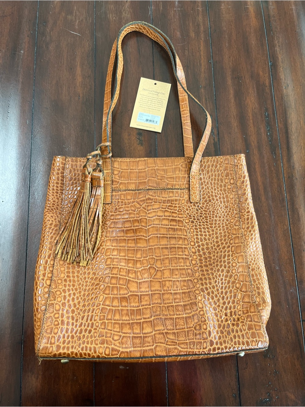 Patricia Nash Cognac Croc-Embossed Leather Tote with Tassel